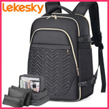Lekesky Women's 40L Carry On Backpack - Flight Approved, Fits 17" Laptop & Under Seat, Includes 6 Packing Cubes (Black)