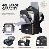 Lekesky Women's 40L Carry On Backpack - Flight Approved, Fits 17" Laptop & Under Seat, Includes 6 Packing Cubes (Black)