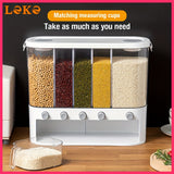 Lekesky - Wall-Mounted 5-Grain Dry Food Dispenser - 25 lbs Capacity, Space-Saving Kitchen Storage for Rice, Beans & Small Grains w/Measuring Cup