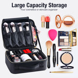 Lekebaby Makeup Case Waterproof Makeup Train Case Cosmetic Bag with Adjustable Dividers, Travel Makeup Bag, Black