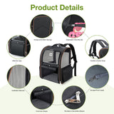 Lekebaby Expandable Pet Carrier Backpack for Cats & Small Dogs, Black