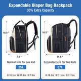 Lekebaby Expandable Diaper Bag Backpack, Black & Cream, 25L–37L