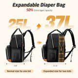 Lekebaby Expandable Diaper Bag Backpack, Black, 25L–37L