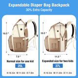 Lekebaby Expandable Diaper Bag Backpack, Cream & Tan, 25L–37L