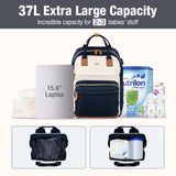 Lekebaby Expandable Diaper Bag Backpack, Navy Blue & Cream, 25L–37L
