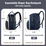 Lekebaby Expandable Diaper Bag Backpack, Navy Blue & Cream, 25L–37L