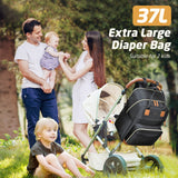 Lekebaby Expandable Diaper Bag Backpack, Black, 25L–37L