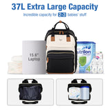 Lekebaby Expandable Diaper Bag Backpack, Black & Cream, 25L–37L