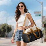 Lekebaby 39L Travel & Gym Duffel Bag with Shoe Compartment, Beige and Brown