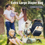 Lekebaby Expandable Diaper Bag Backpack, Navy Blue & Cream, 25L–37L