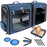 Lekebaby 2-in-1 Double Pet Carrier for Cats & Small Dogs, Blue