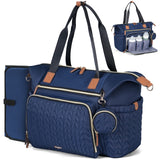 Lekebaby Large Capacity Quilted Diaper Bag with Changing Pad Blue