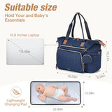 Lekebaby Large Capacity Quilted Diaper Bag with Changing Pad Blue