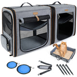 Lekebaby 2-in-1 Double Pet Carrier for Cats & Small Dogs, Gray