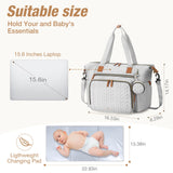 Lekebaby Large Capacity Quilted Diaper Bag with Changing Pad Light Gray