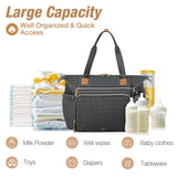 Lekebaby Large Capacity Quilted Diaper Bag with Changing Pad Deep Gray
