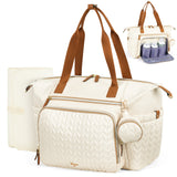 Lekebaby Large Capacity Quilted Diaper Bag with Changing Pad Beige
