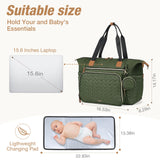 Lekebaby Large Capacity Quilted Diaper Bag with Changing Pad Green