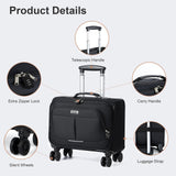 Lekesky Rolling Laptop Bag 15.6 Inch Carry-On Luggage with Wheels, Water Resistant Briefcase for Travel - Black