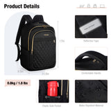 Lekeinchi School Backpack for Women Travel Business Backpacks with USB Changing Port 15.6 Inch College Book Bag, Black