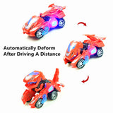 Transforming Dinosaur LED Car Dinosaur Transform Car Toy Automatic Dino Dinosaur Transformer Toy Car for Kids 3+ Years Old